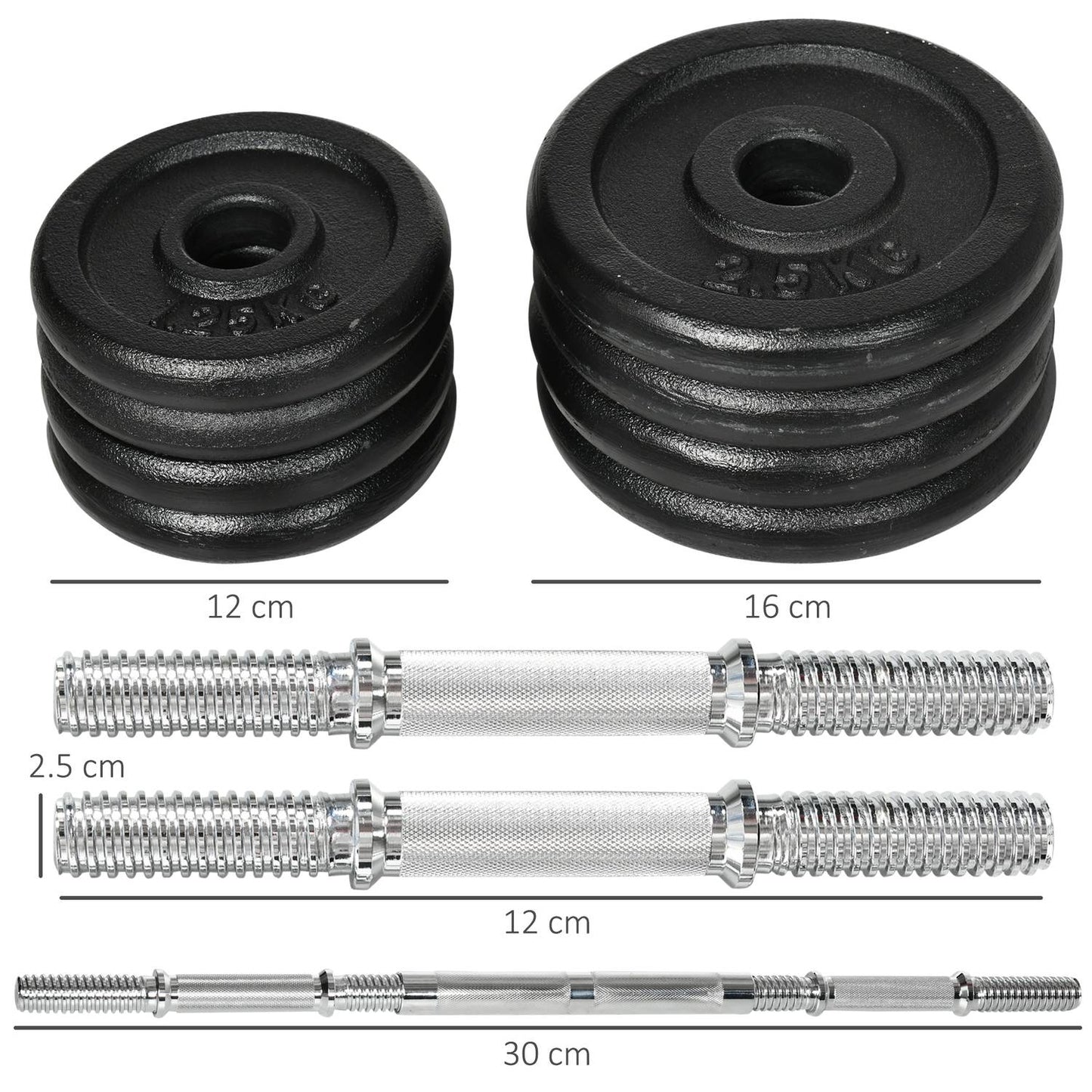 Adjustable dumbbell and barbell set, 20 kg, anti-slip