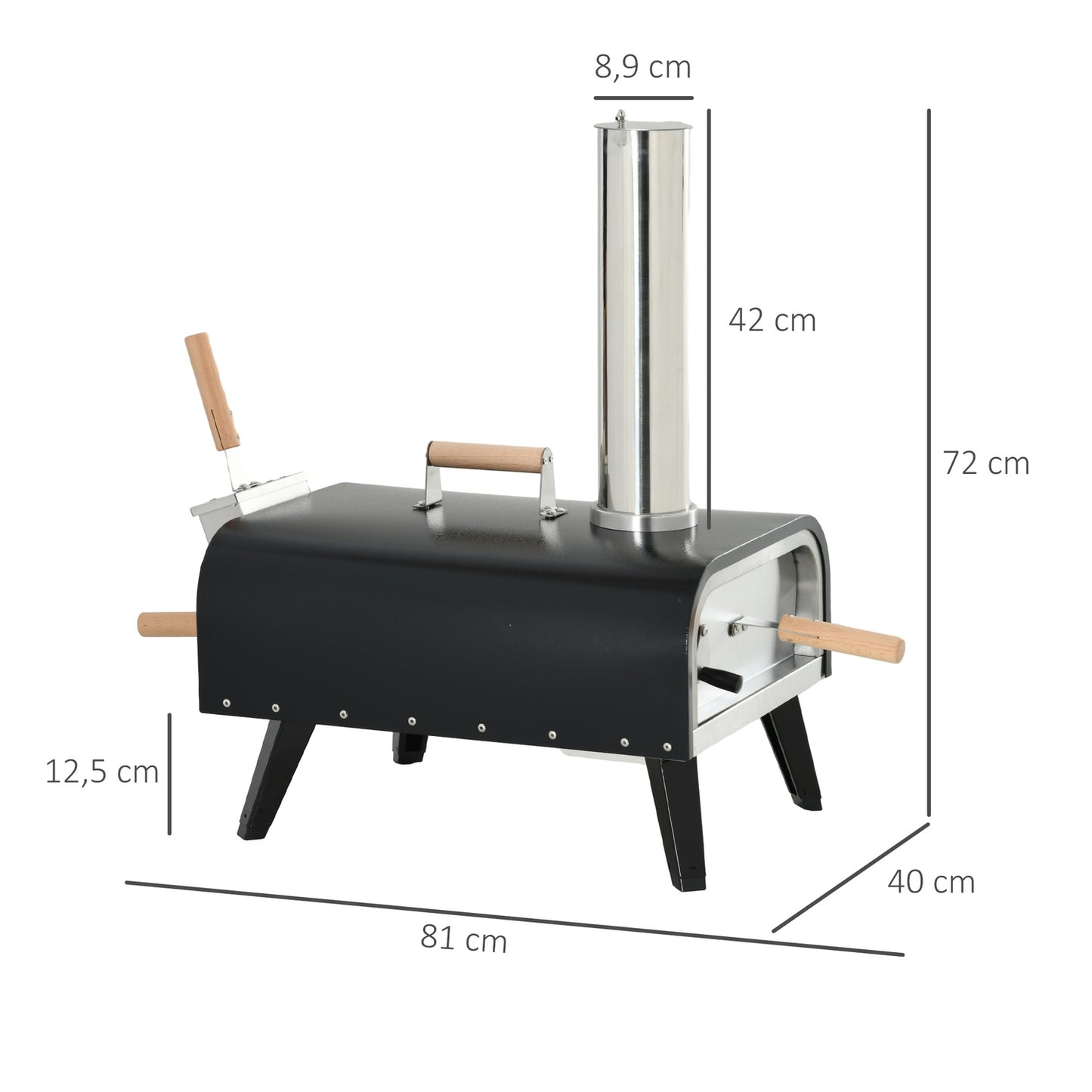 Outdoor 2-in-1 wood-fired pizza oven, with stone and shell