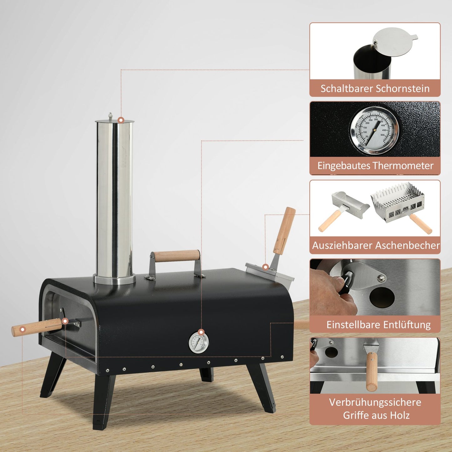 Outdoor 2-in-1 wood-fired pizza oven, with stone and shell