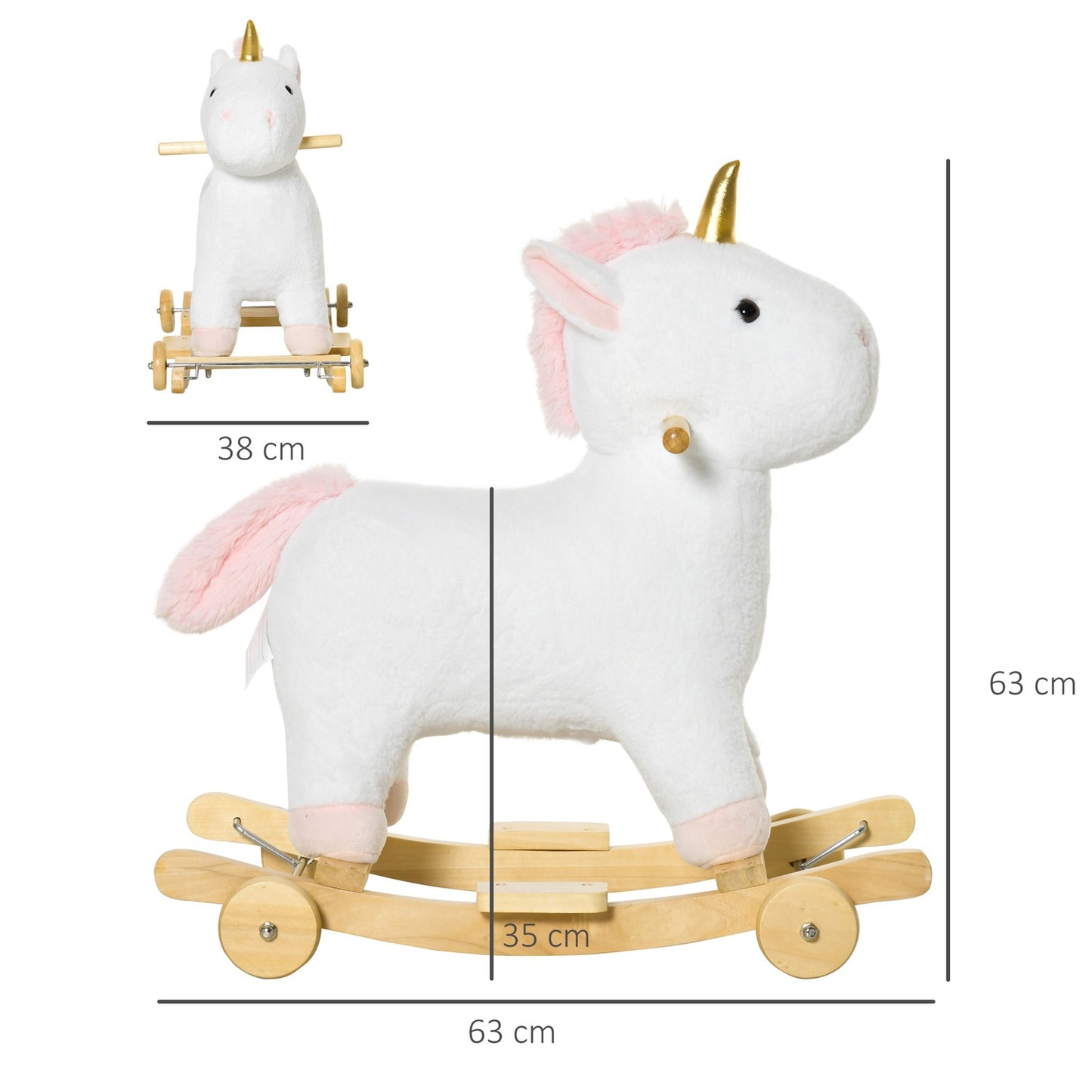2-in-1 plush rocking horse & wheel toy for children, white
