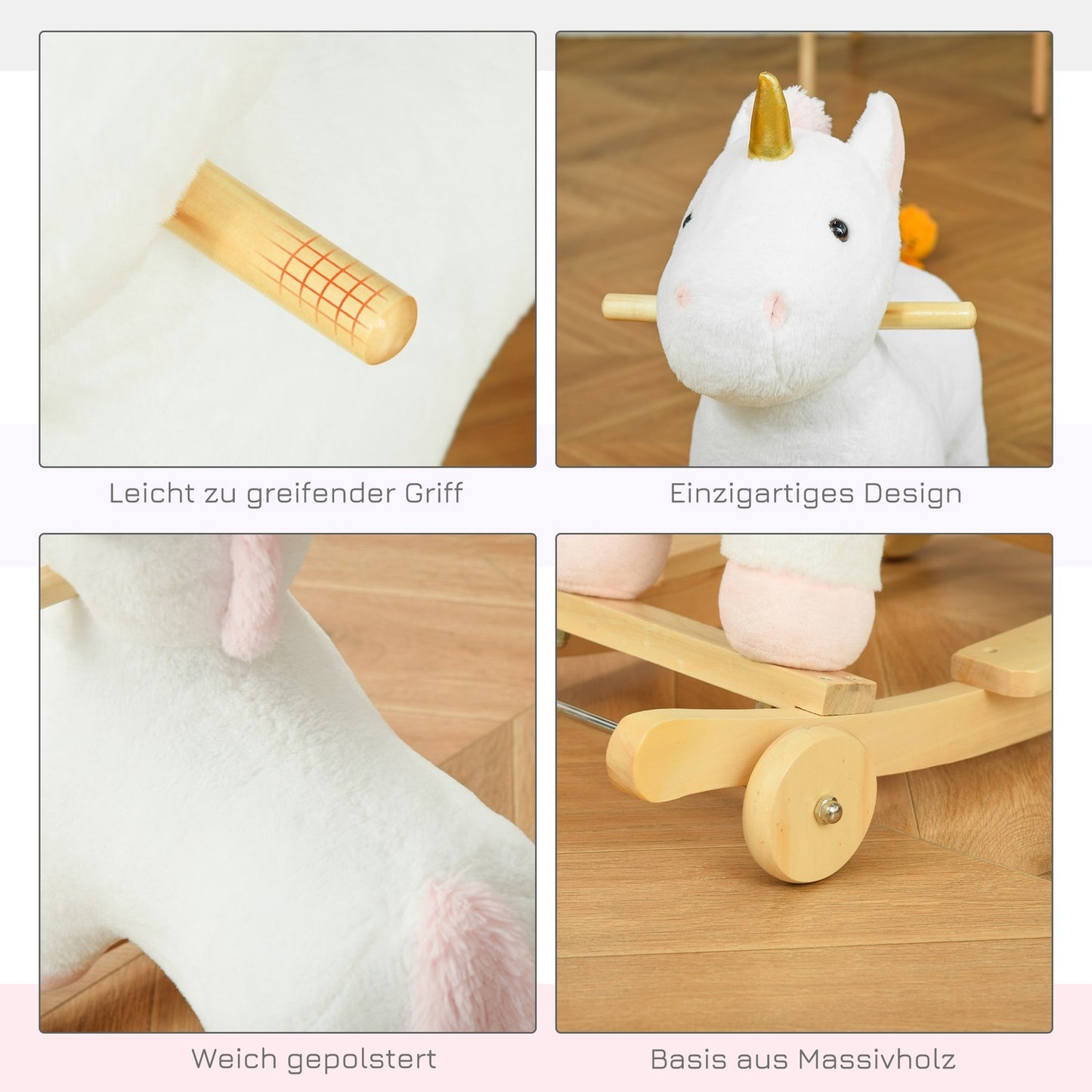 2-in-1 plush rocking horse & wheel toy for children, white
