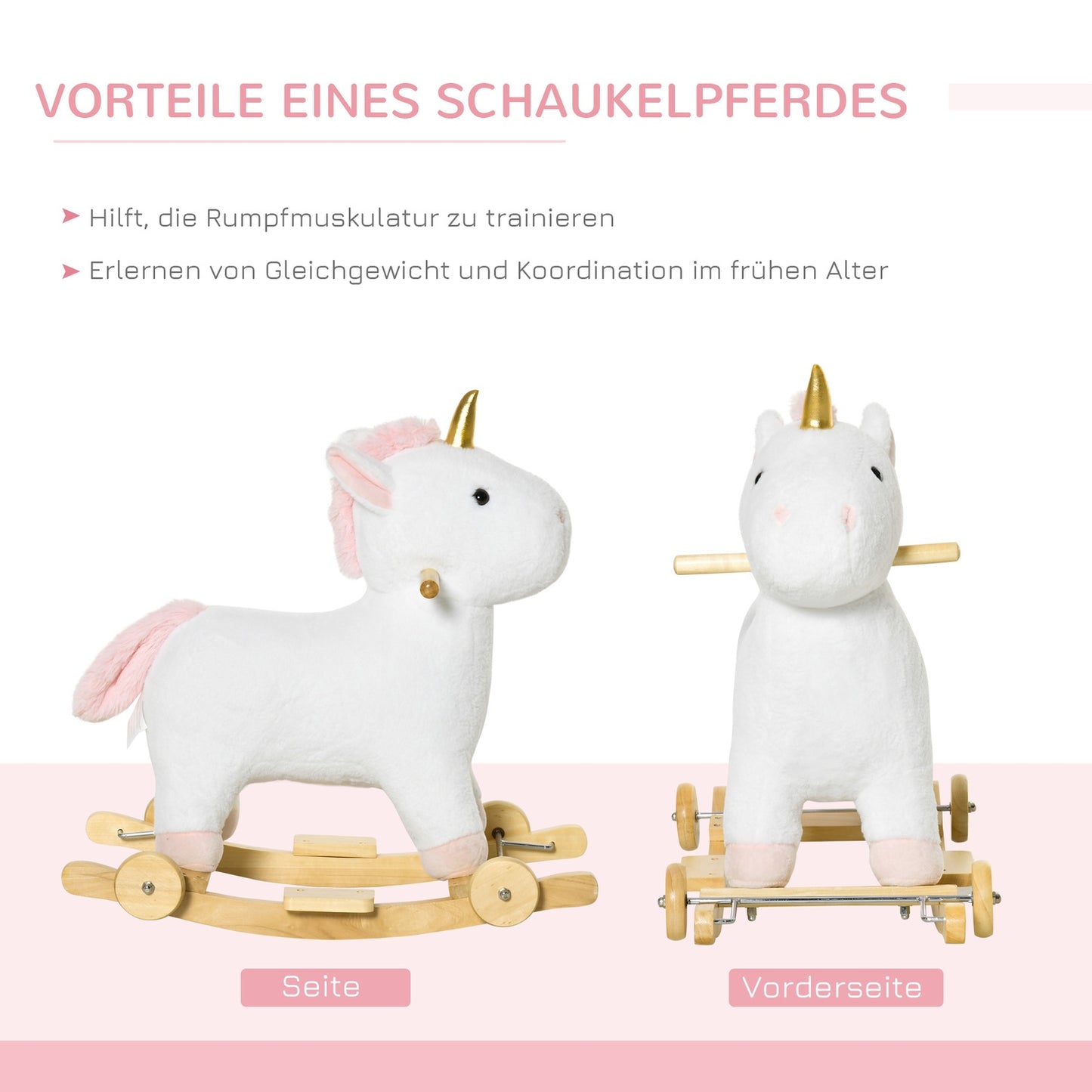2-in-1 plush rocking horse & wheel toy for children, white