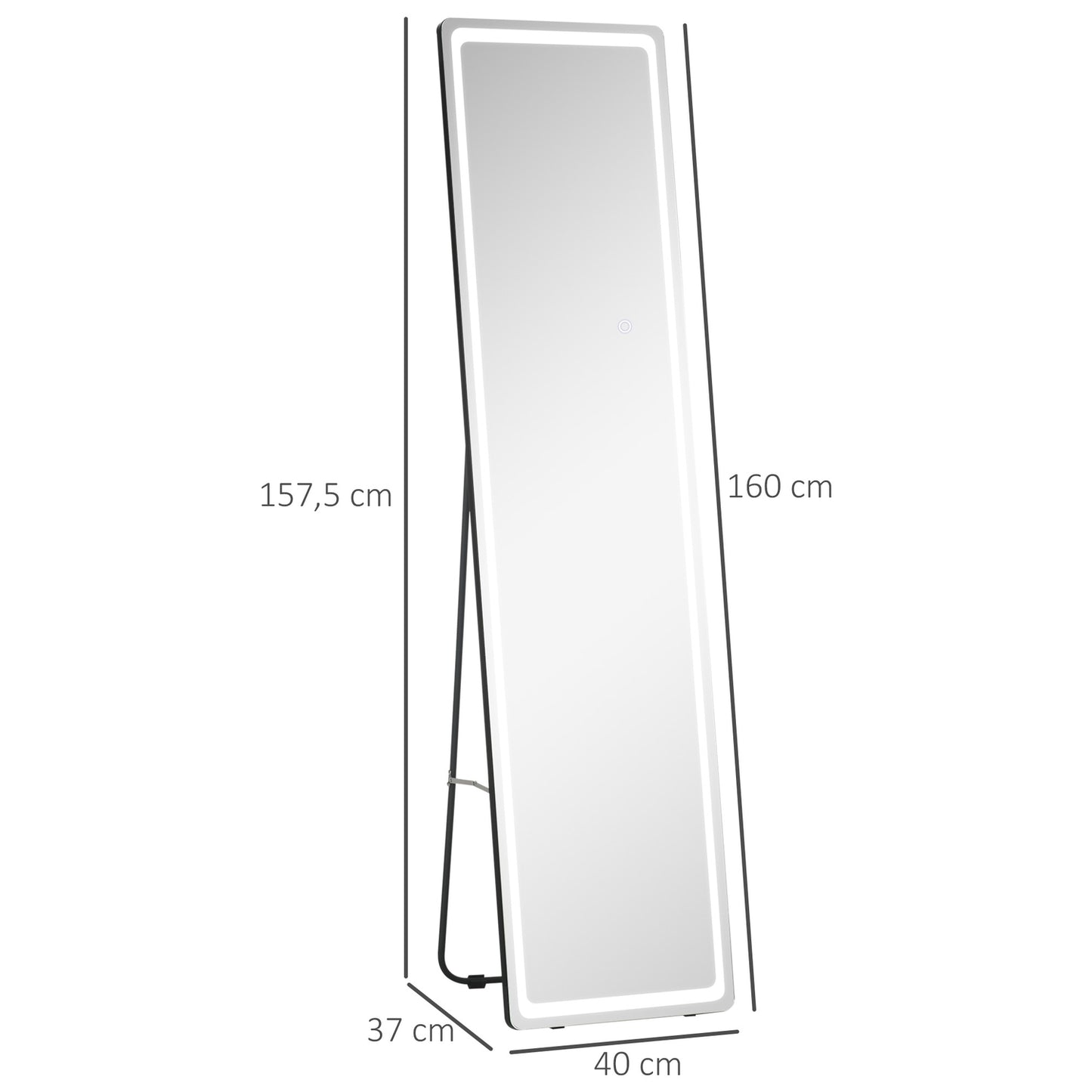 Full-length LED standing mirror, makeup and wall mount, silver/black