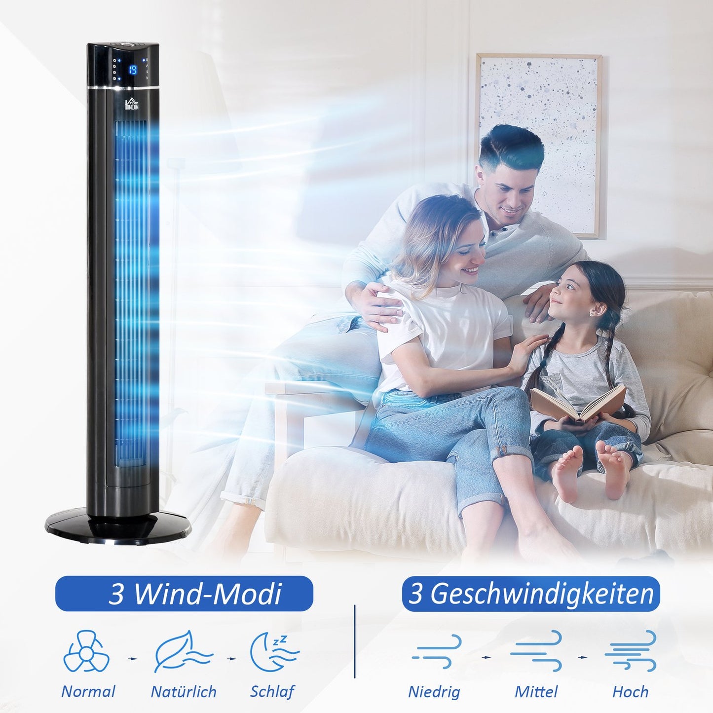 2-in-1 Tower & Stand Fan, Remote Control, Timer, Black