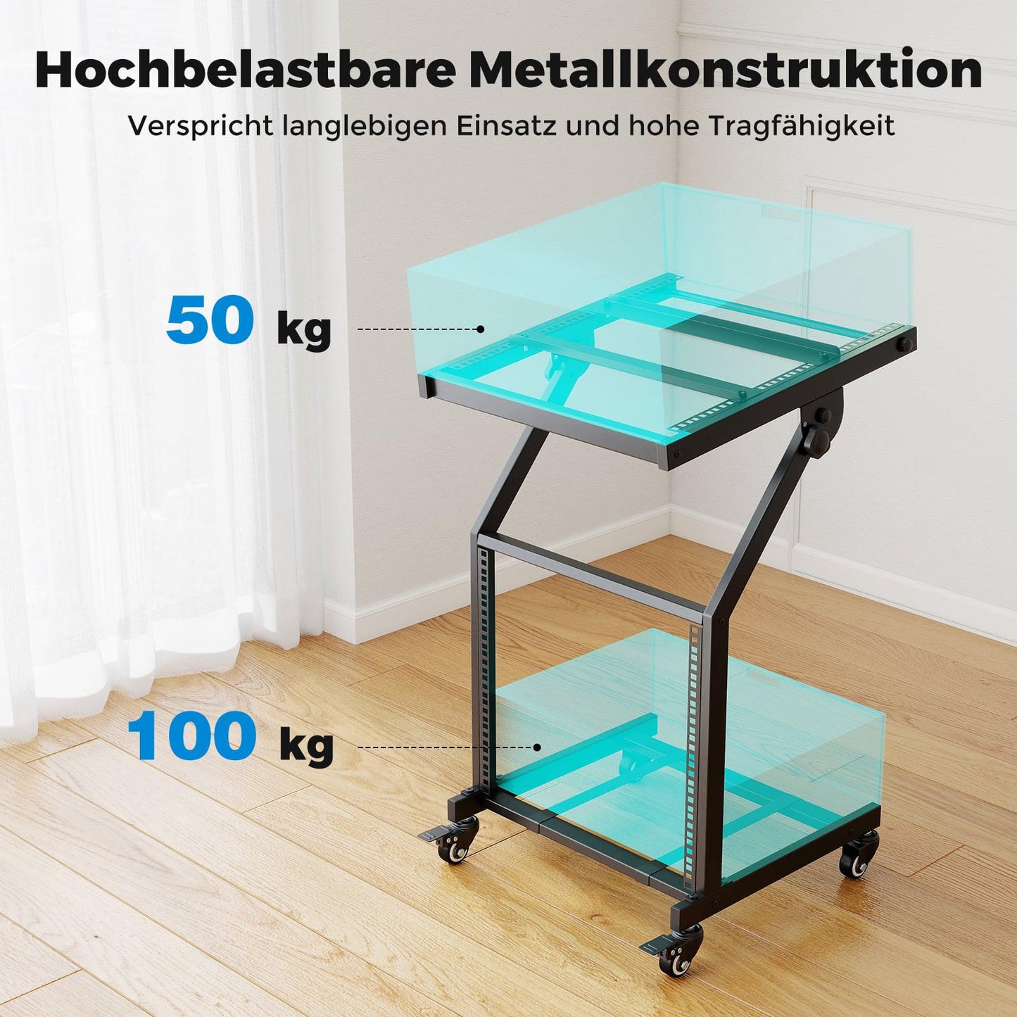 2-Layer Adjustable Audio Rack with Locking Wheels