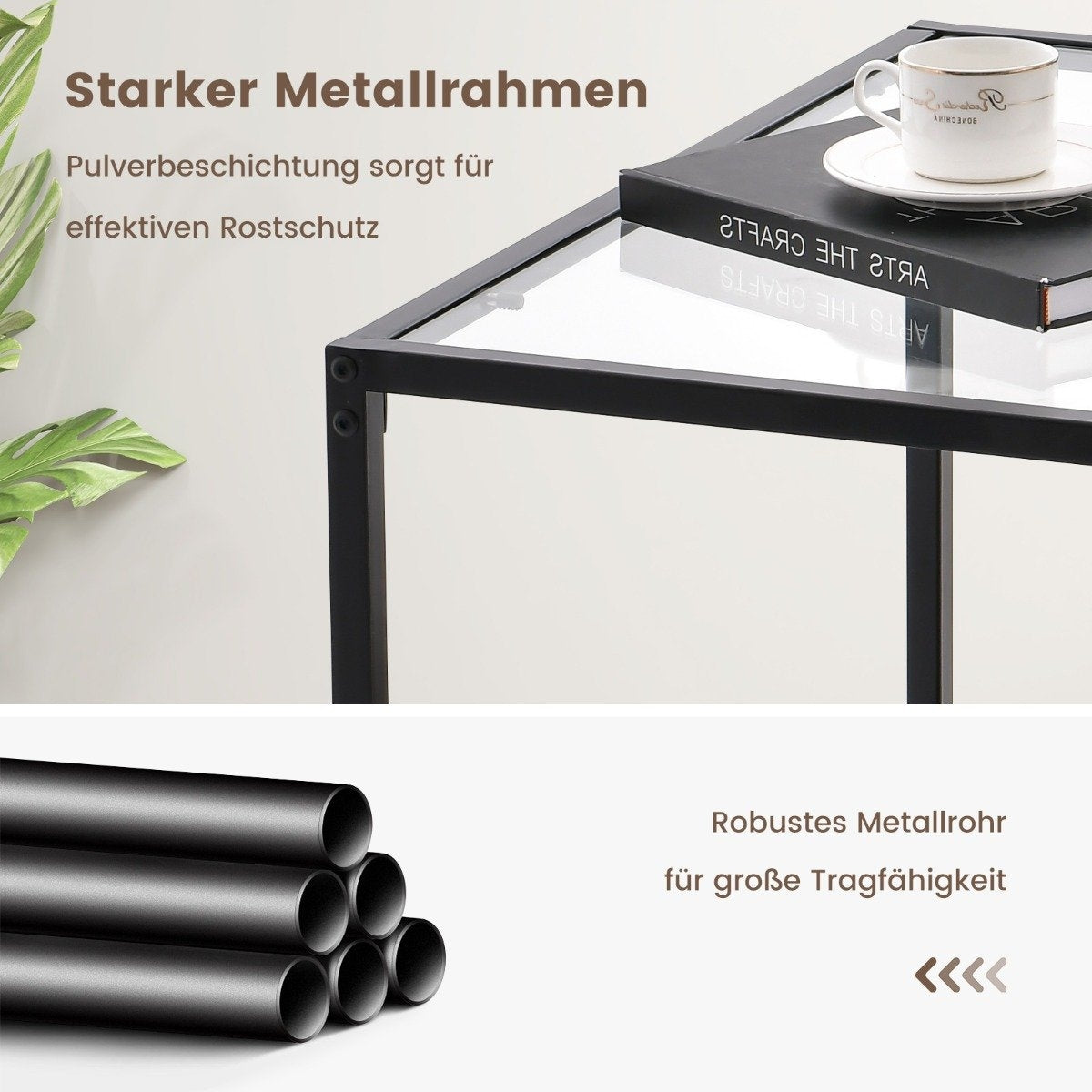 2 Level Glass Table with Storage Space & Mesh Shelf Modern Square Coffee Table 70 x 70 x 45 cm Transparent