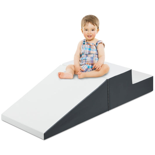 2PCS. Soft Building Blocks Foam Toddler Stairs & Ramp Climbing Toy White + Gray