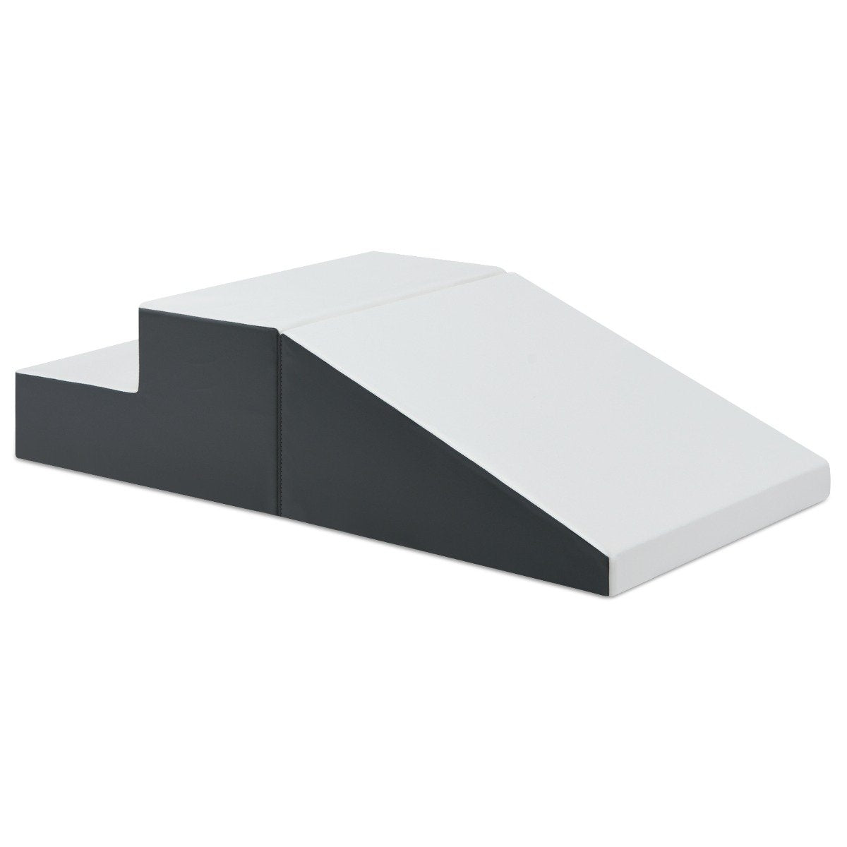 2PCS. Soft Building Blocks Foam Toddler Stairs & Ramp Climbing Toy White + Gray