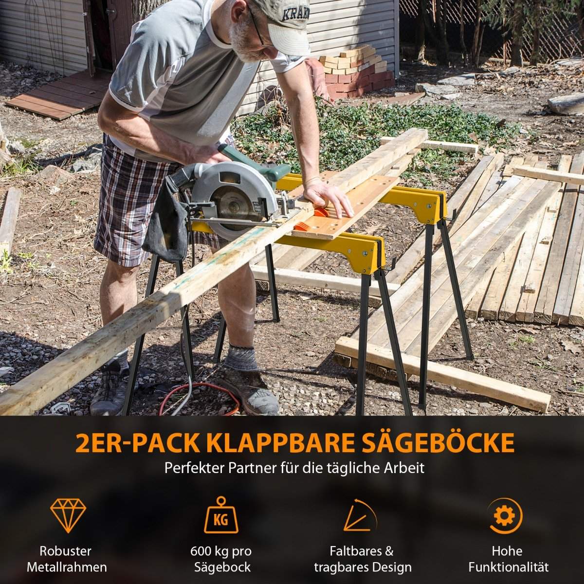 2 Pack Collapsible Saw Horses Compact Power Tool Stand Package 92 x 48 x 74 cm
