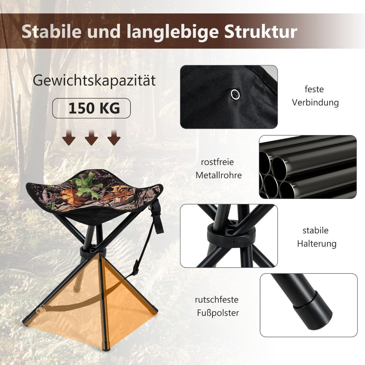 2-Pack Foldable Hunting Stools, Lightweight with Strap, 32x32x40 cm