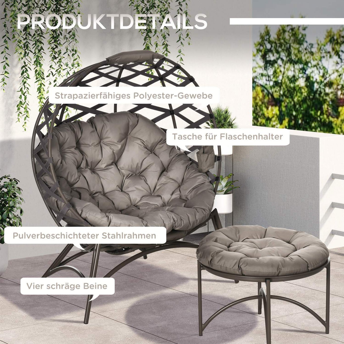 Garden chair set, wicker with folding seat and cushions