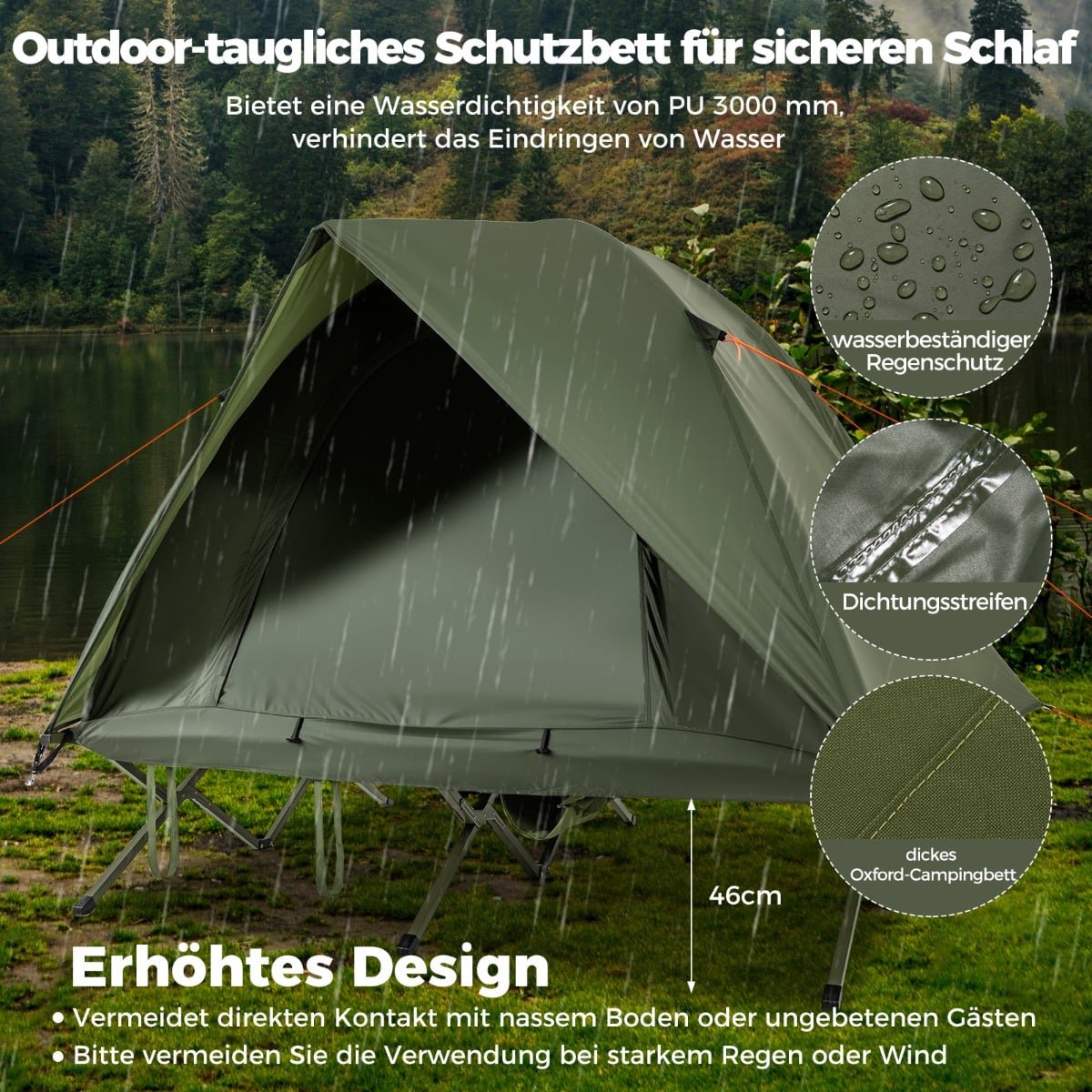 2-Person Camping Tent with Cot, Rainfly, and Carry Bag