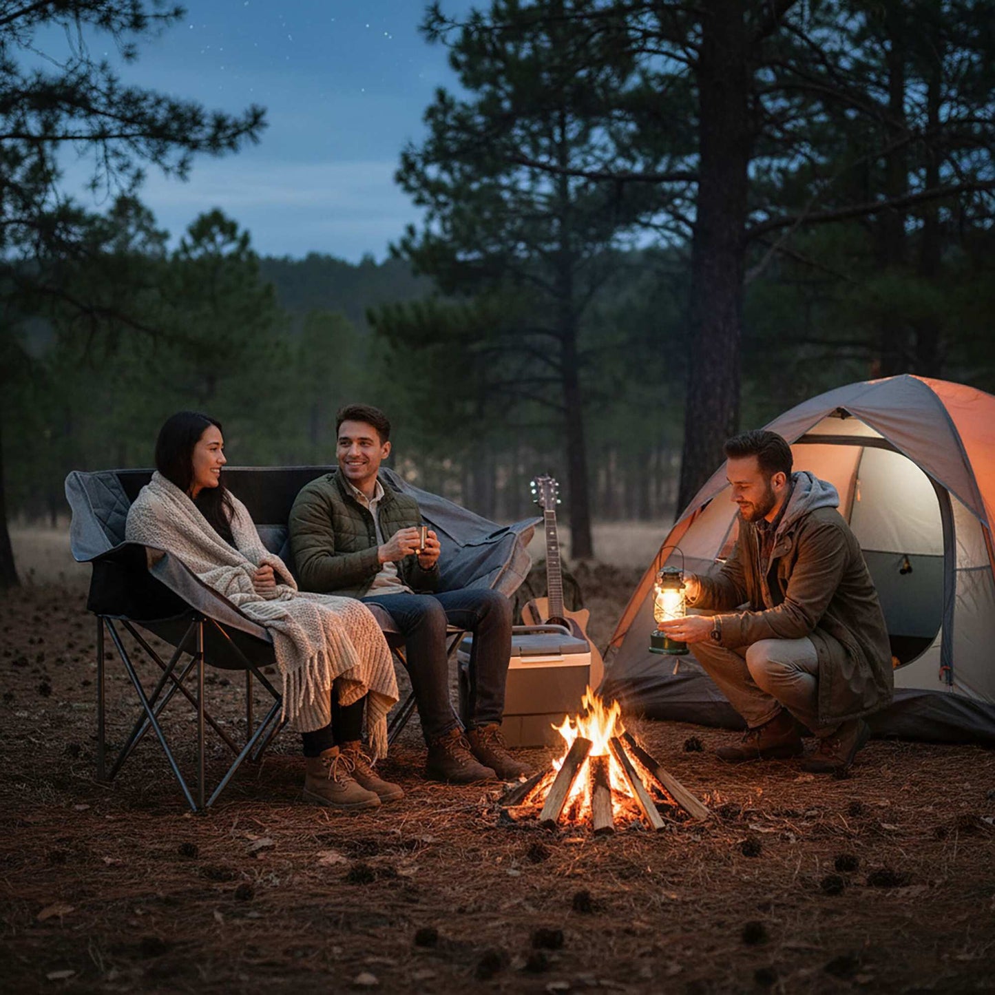 2-Person Folding Camping Chair with Cup Holder