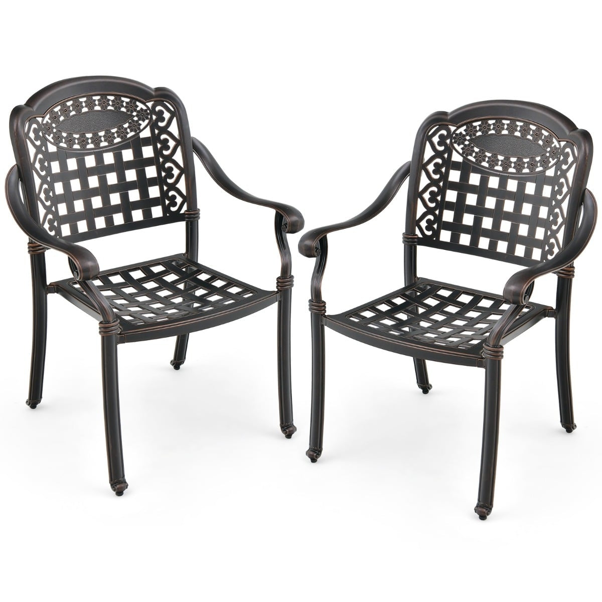 2-Piece Aluminum Stackable Garden Chairs with Armrests