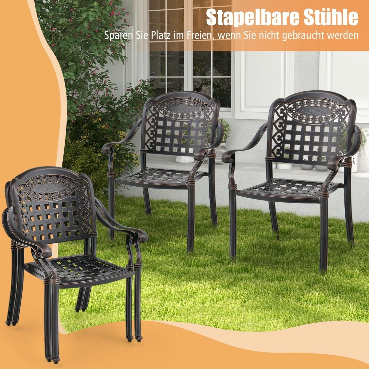 2-Piece Aluminum Stackable Garden Chairs with Armrests