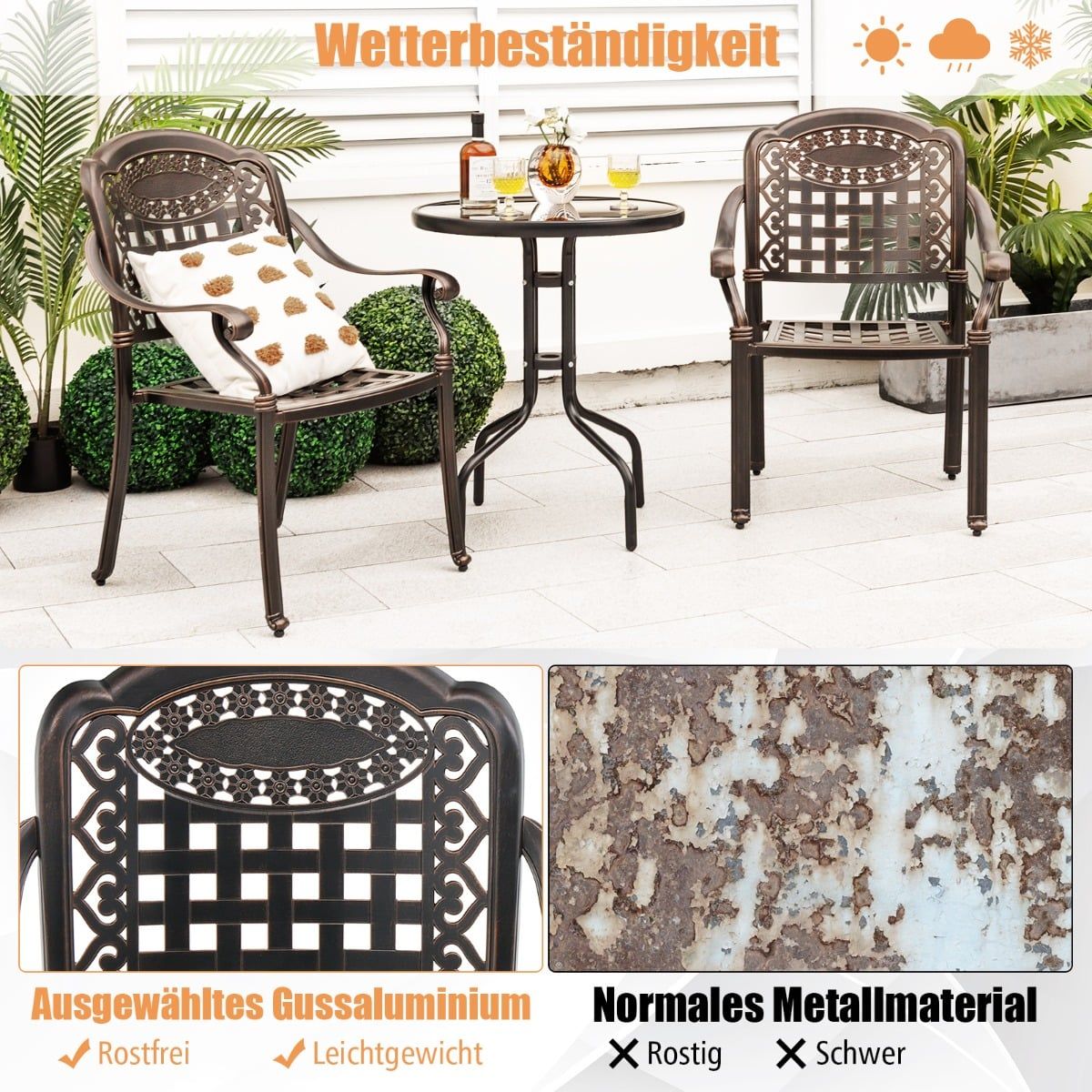 2-Piece Aluminum Stackable Garden Chairs with Armrests