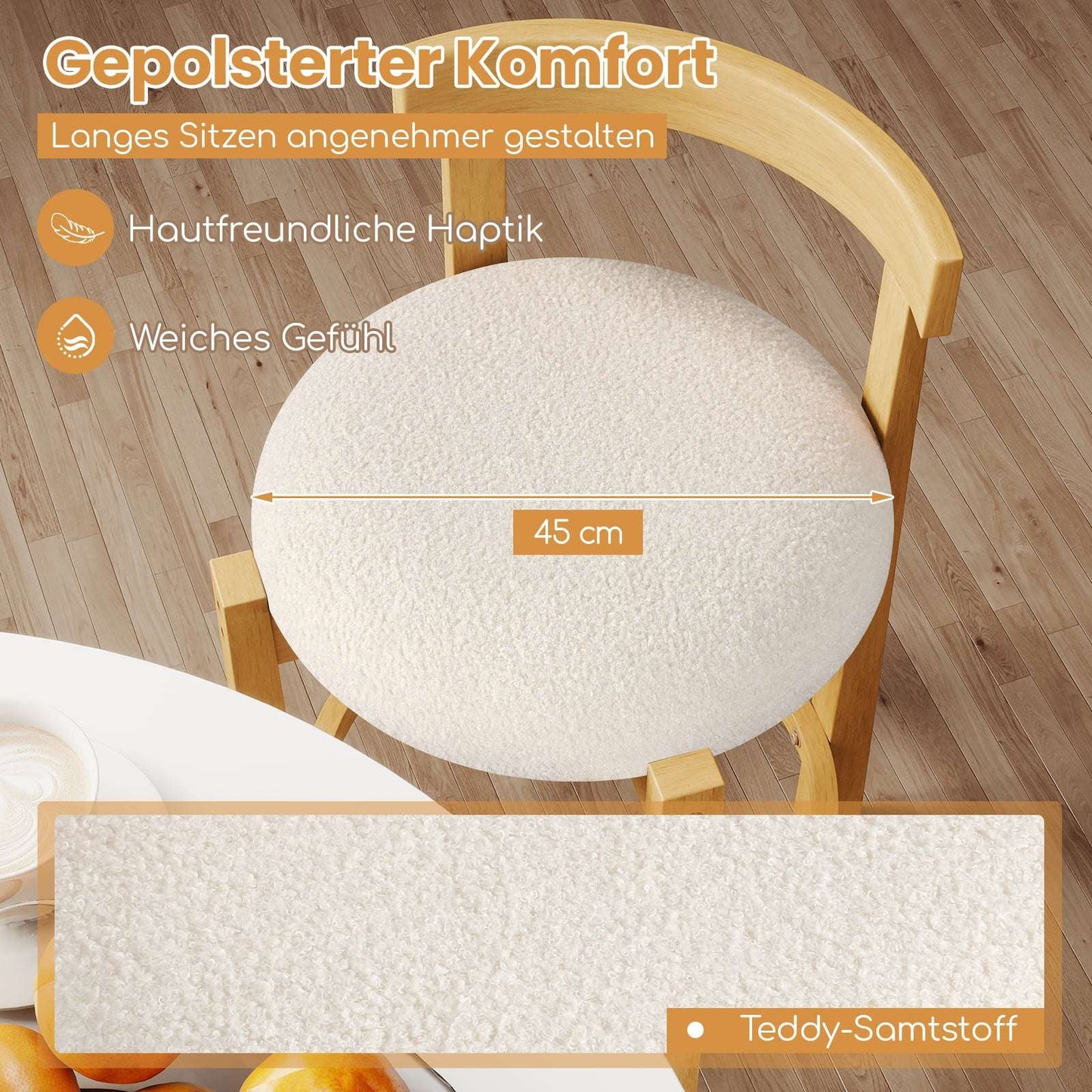 2-Piece Bar Stool Set, Wood, 62cm Seat Height, Natural