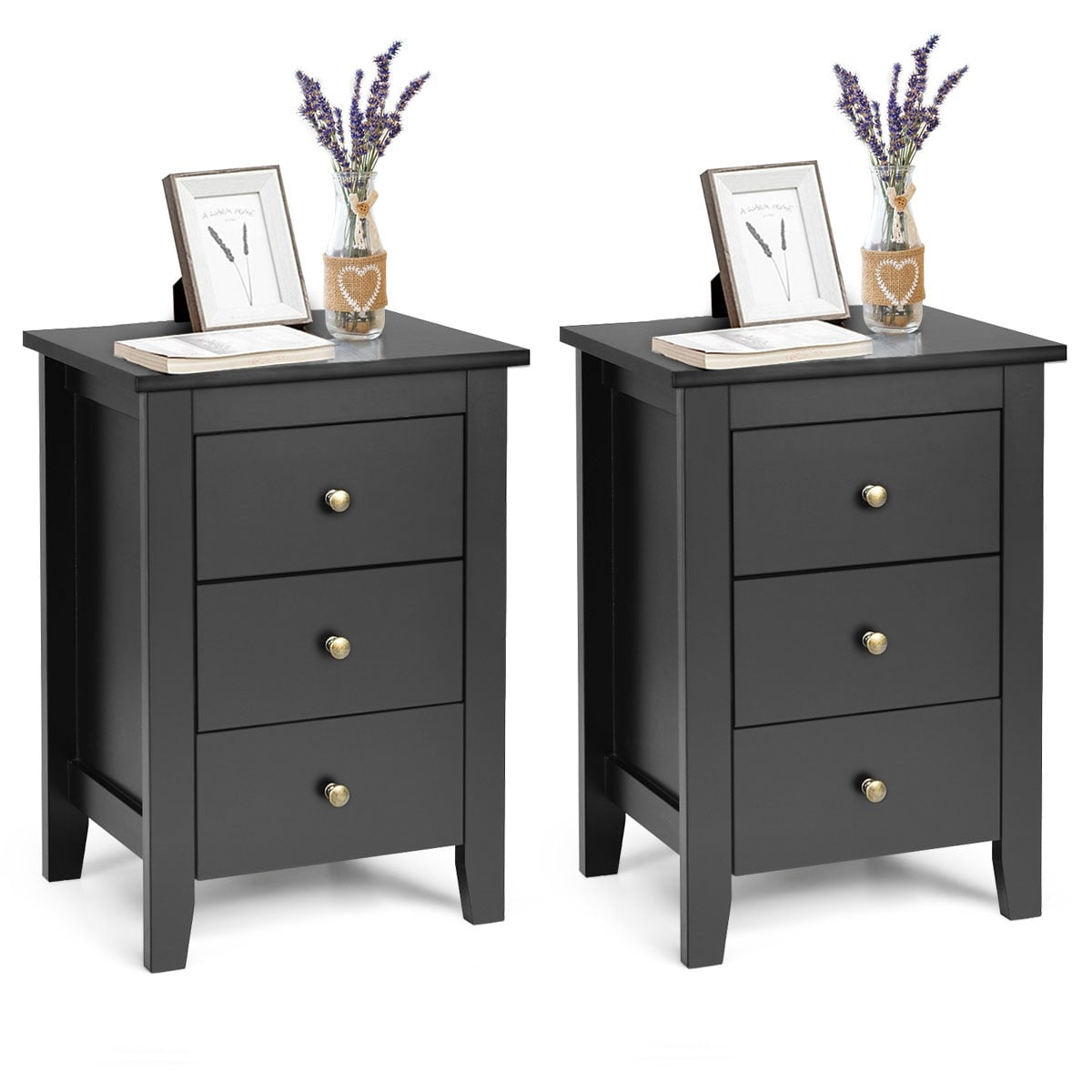 2-Piece Black Nightstand Set with 3 Drawers, 46x37x65 cm
