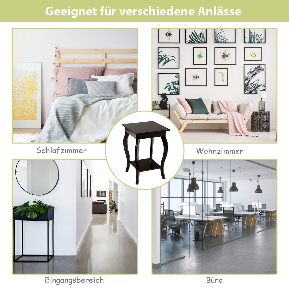 2-Piece Brown Side Tables with Shelves for Living Room