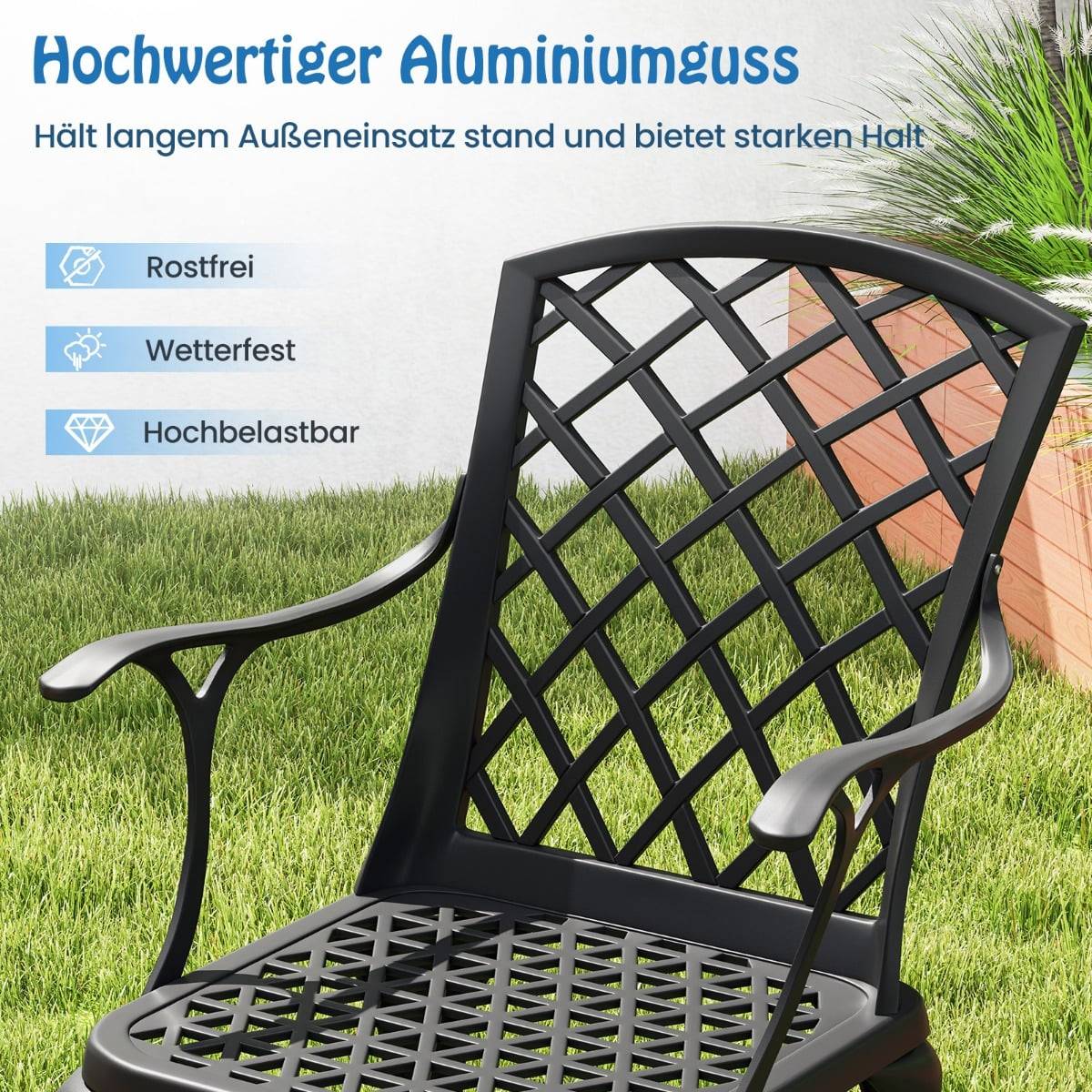 2-Piece Cast Aluminum Patio Chairs, Black, Weatherproof