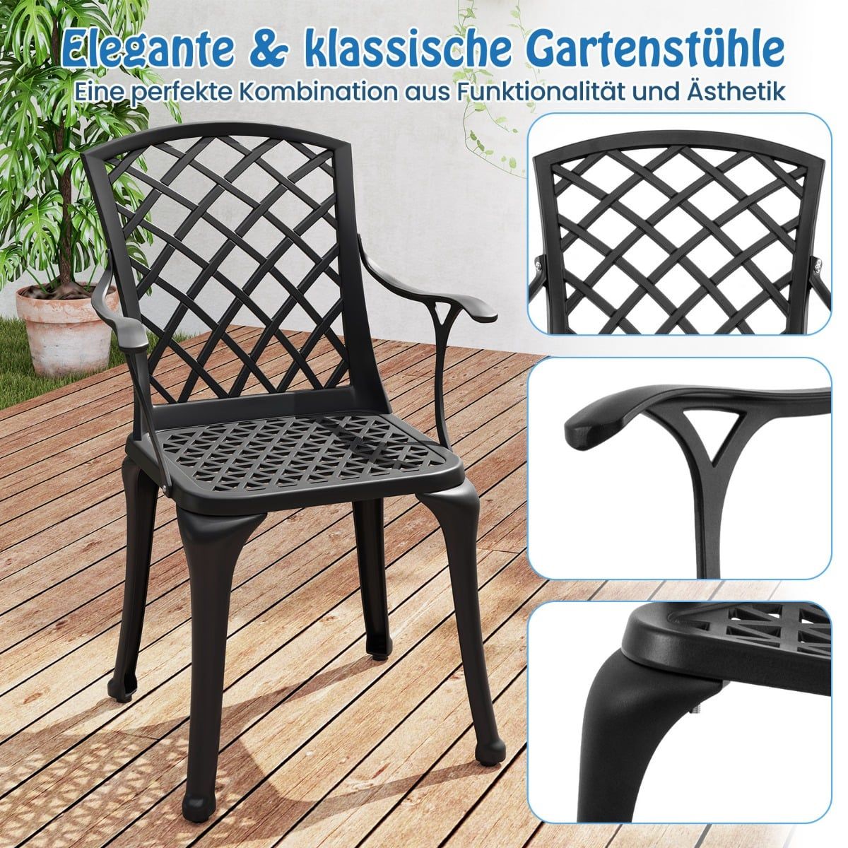 2-Piece Cast Aluminum Patio Chairs, Black, Weatherproof