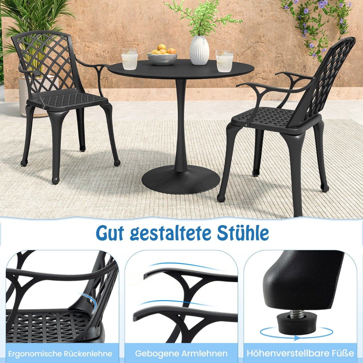 2-Piece Cast Aluminum Patio Chairs, Black, Weatherproof