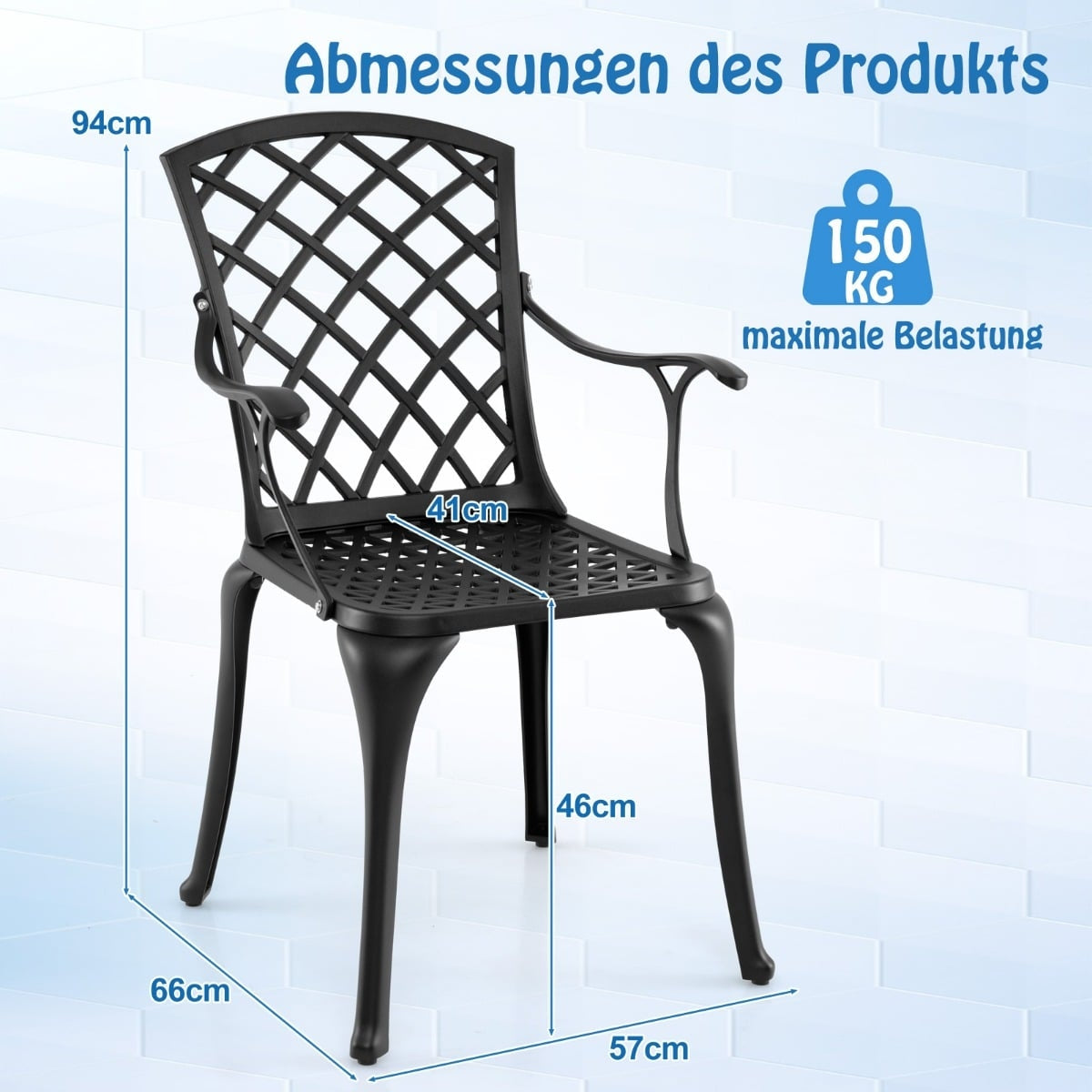 2-Piece Cast Aluminum Patio Chairs, Black, Weatherproof