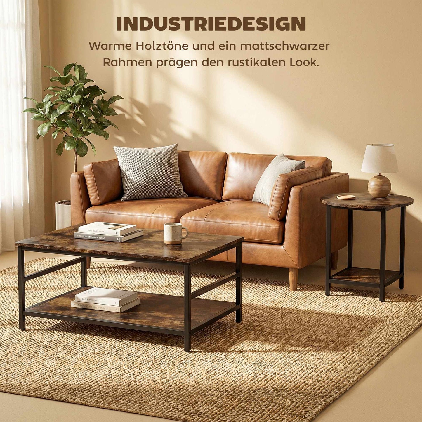 2-Piece Coffee Table Set with Storage, Rustic Brown