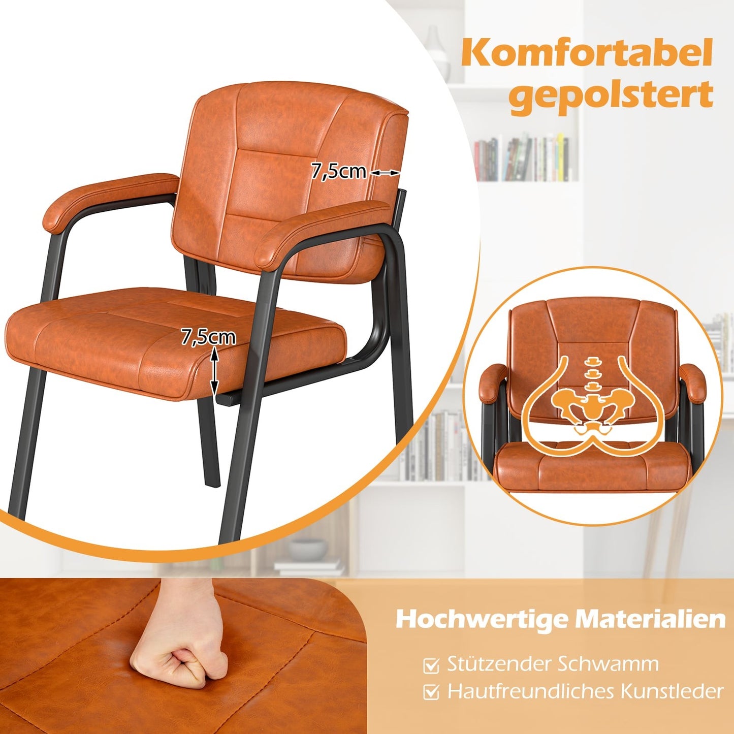 2-Piece Conference Chairs Set with Padded Armrests, Brown