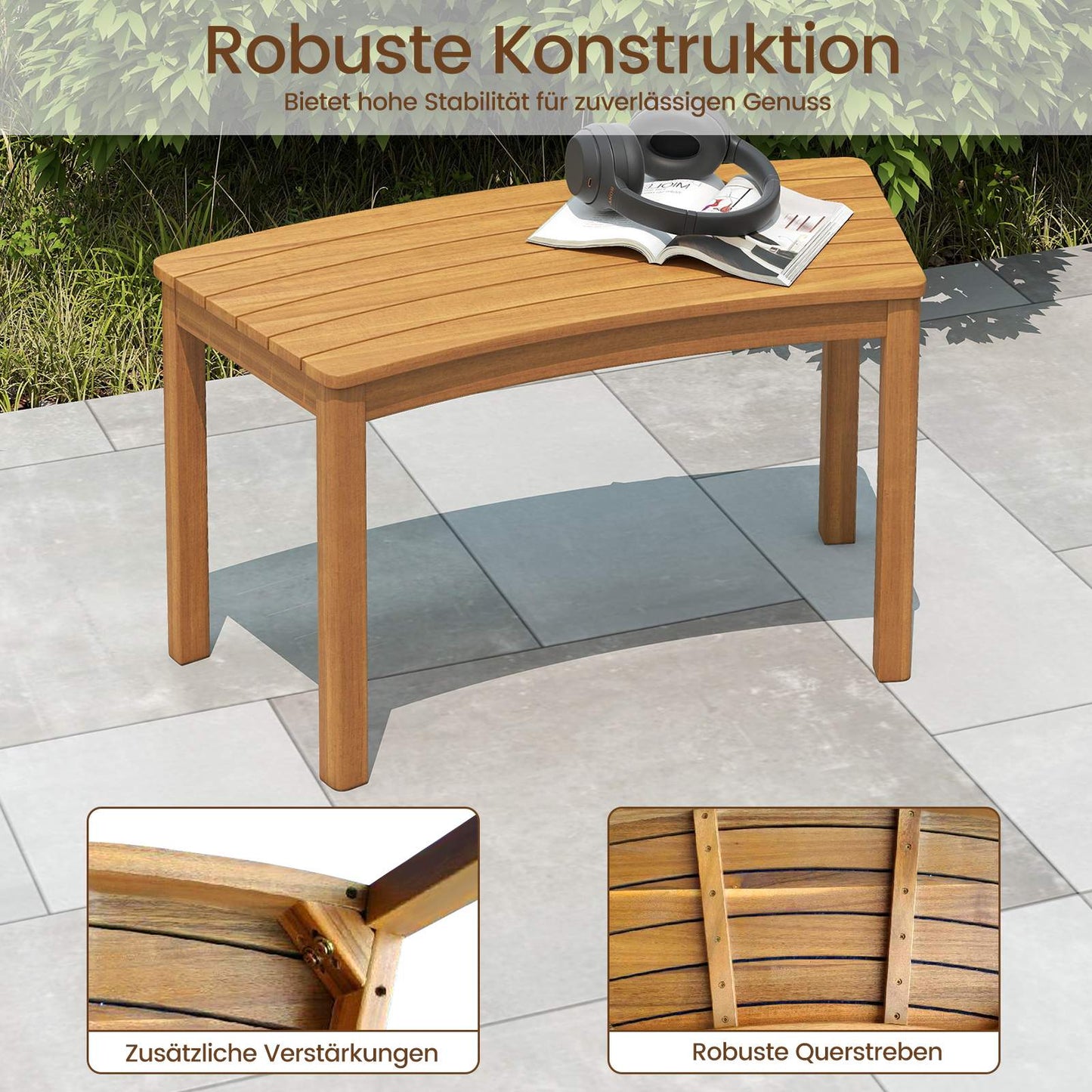 2-Piece Curved Acacia Wood Outdoor Bench Set