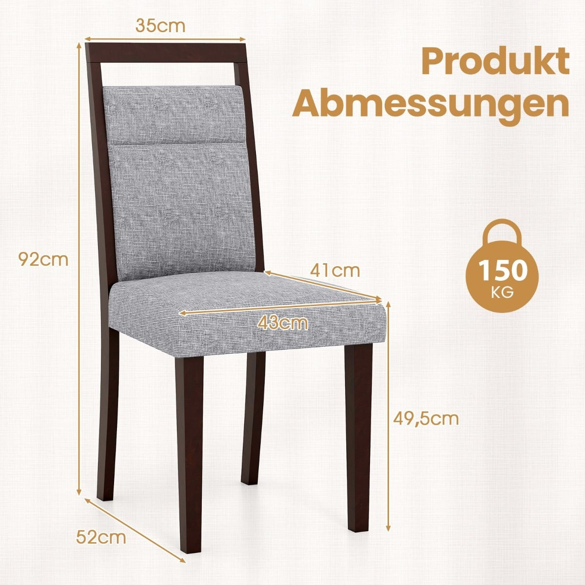 2-Piece Dining Chairs Set, Padded Seat & Back, Grey