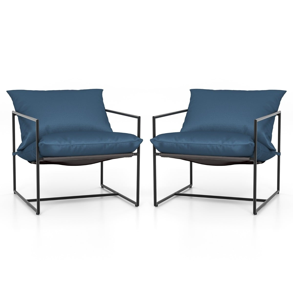 2-Piece Ergonomic Sling Chair Set with Cushions, Metal Frame