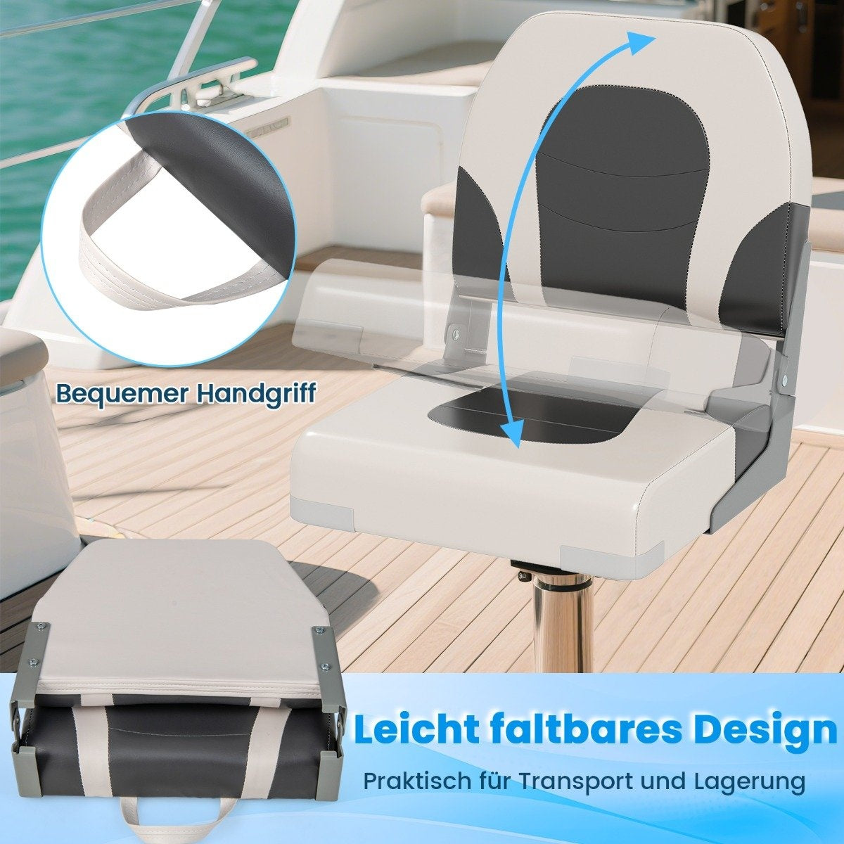 2-Piece Folding Boat Seat Set, Low Back, Padded, Waterproof
