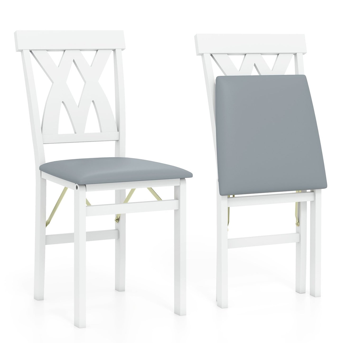 2-Piece Folding Dining Chairs, Padded Seat, White