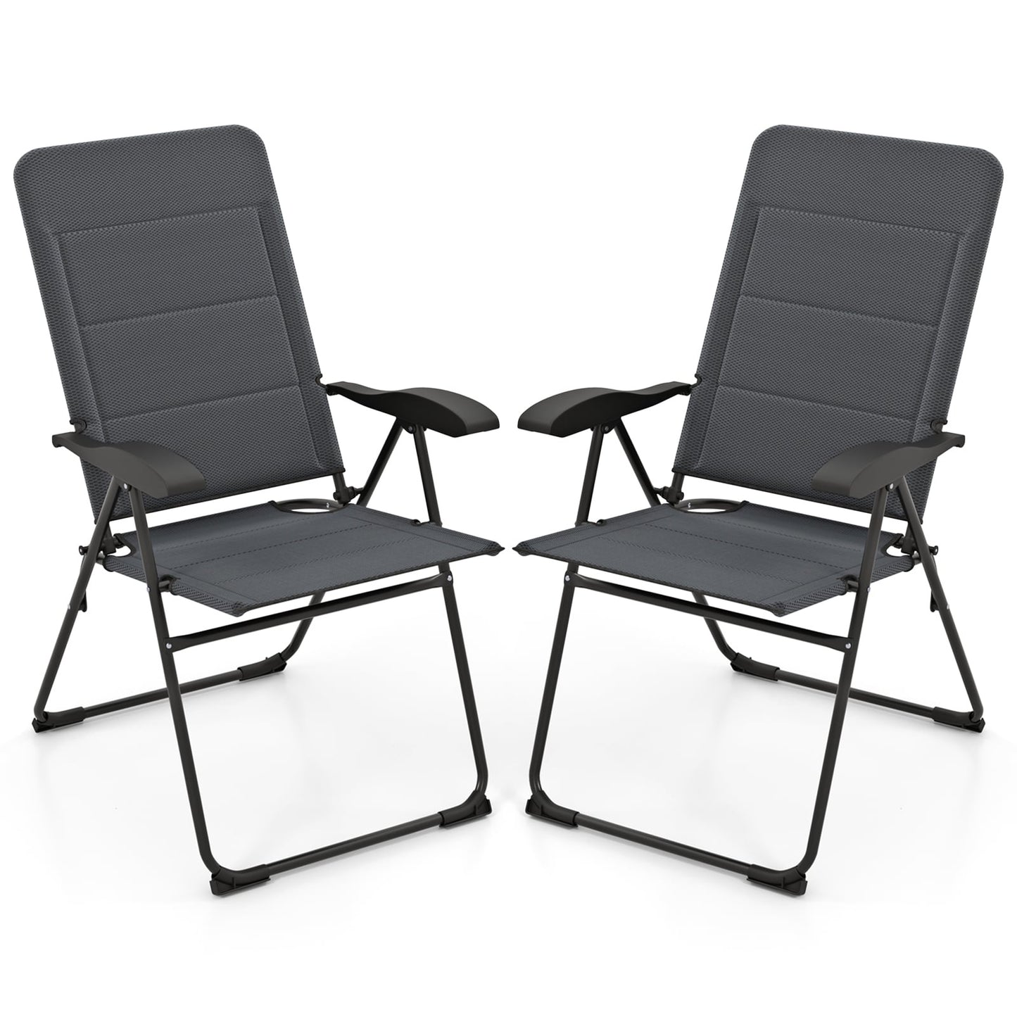 2-Piece Folding Patio Chairs, Adjustable Backrest, Grey