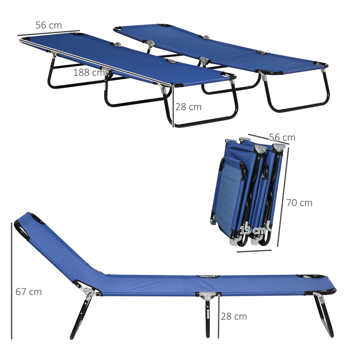 2-Piece Folding Sun Lounger Set, 5-Position Backrest