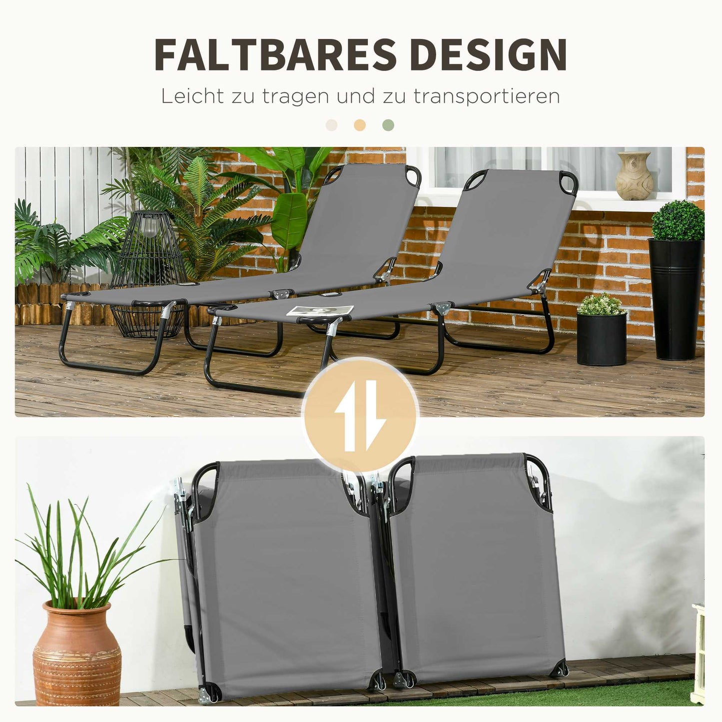 2-Piece Folding Sun Lounger Set, 5-Position Backrest
