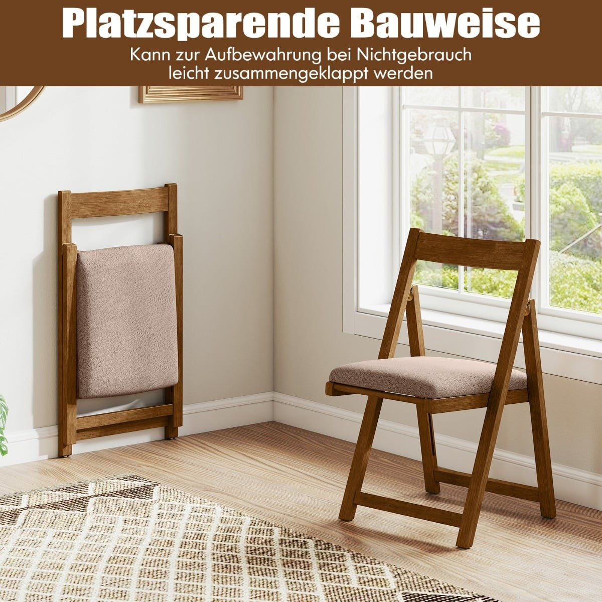2-Piece Folding Wood Dining Chairs, Cushioned, Walnut