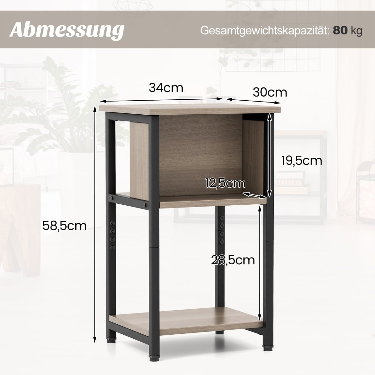 2-Piece Nightstand Set with Shelves & Adjustable Feet