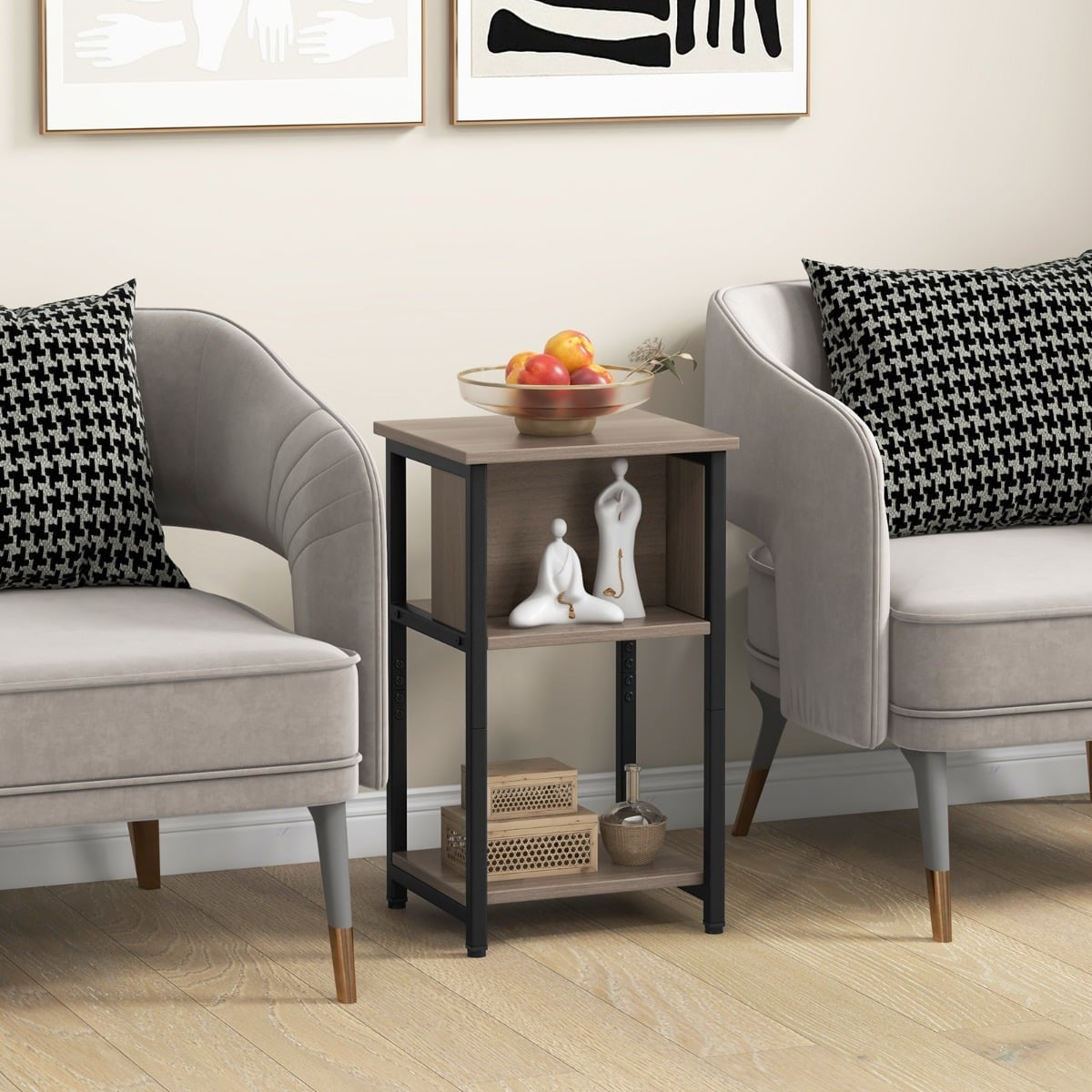 2-Piece Nightstand Set with Shelves & Adjustable Feet