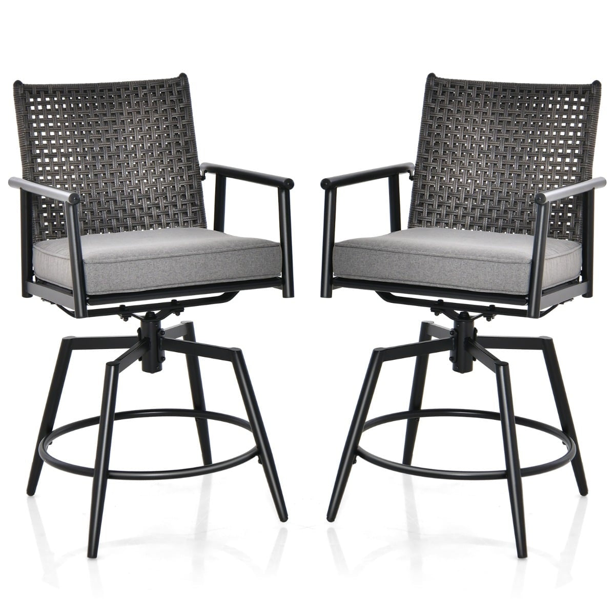 2-Piece Outdoor Bar Stool Set, Black, 360 Swivel Seat