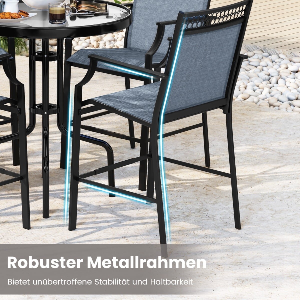 2-Piece Outdoor Bar Stools, Quick-Dry Fabric, Blue