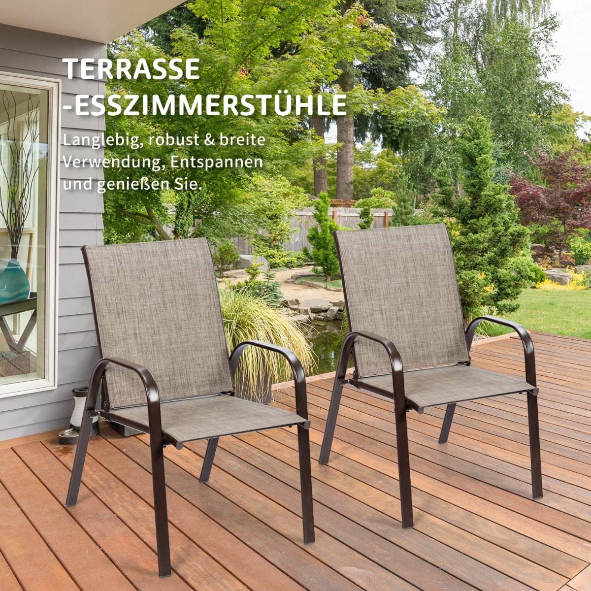 2-Piece Outdoor Bistro Chairs, Curved Arms, Metal Frame