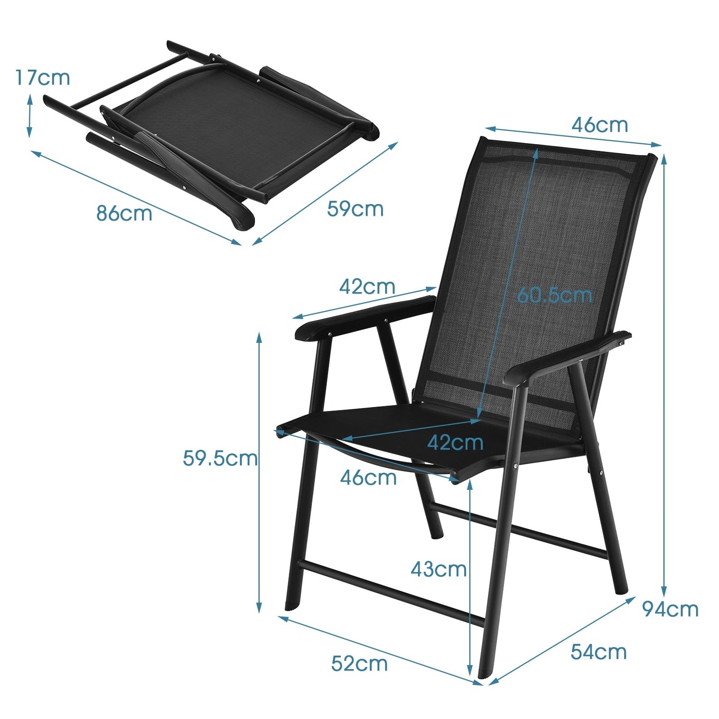 2-Piece Outdoor Folding Chairs, Black, Weatherproof Fabric