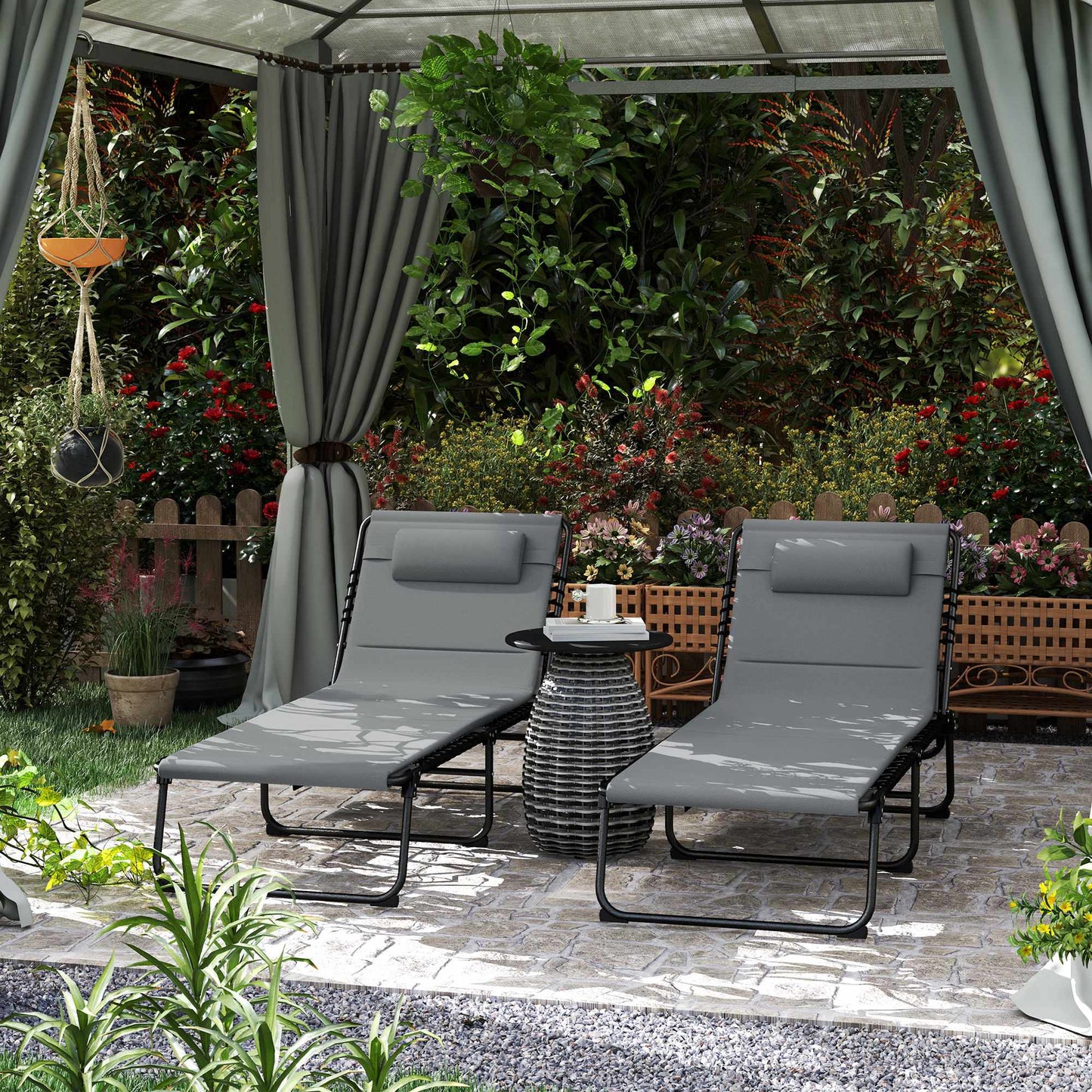 2-Piece Outdoor Sun Lounger Set, Adjustable Steel Frame