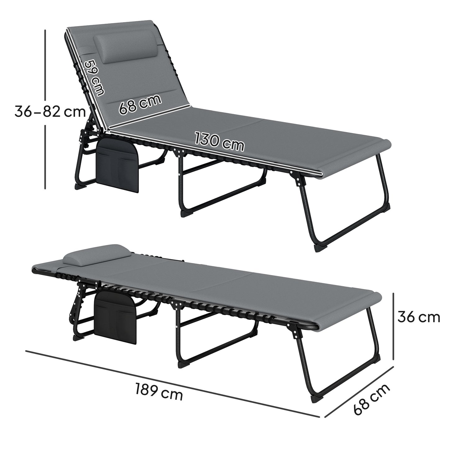 2-Piece Outdoor Sun Lounger Set, Adjustable Steel Frame