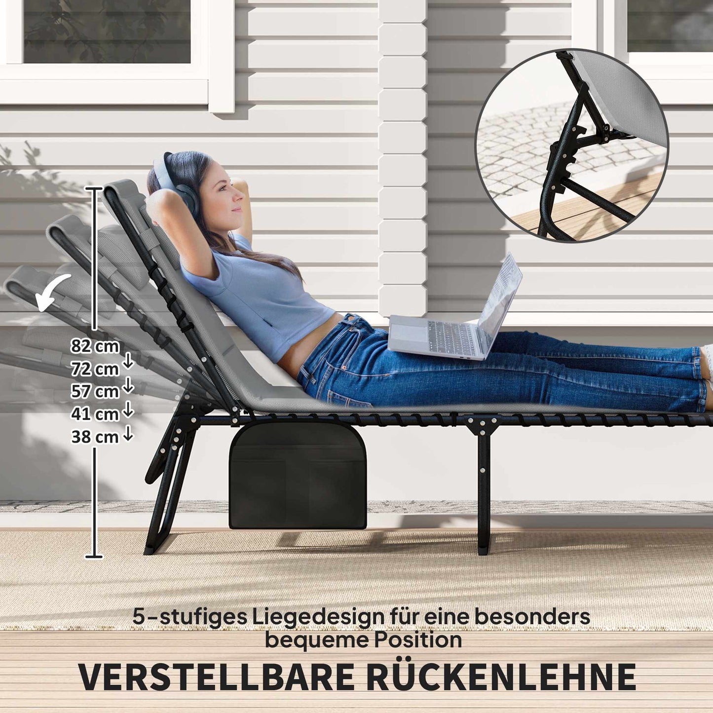 2-Piece Outdoor Sun Lounger Set, Adjustable Steel Frame
