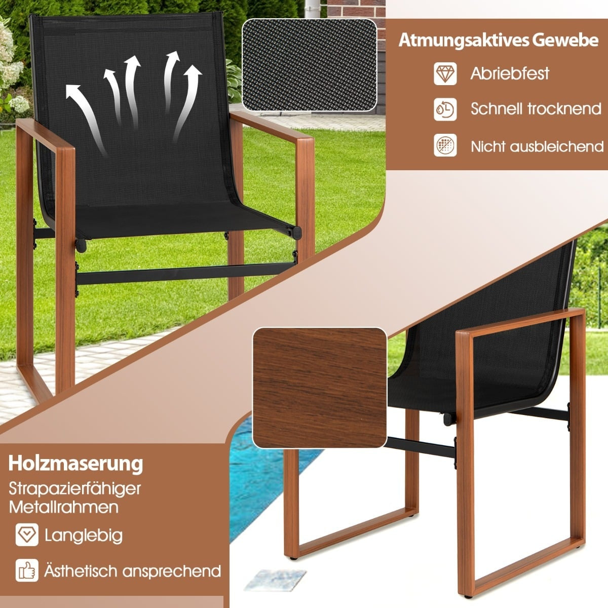 2-Piece Patio Chair Set, Breathable Fabric, Black