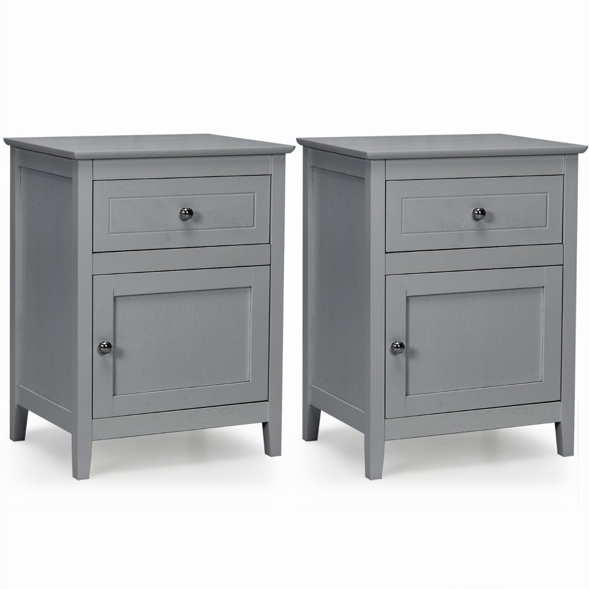 2-Piece Pine Wood Nightstand Set with Drawer & Door