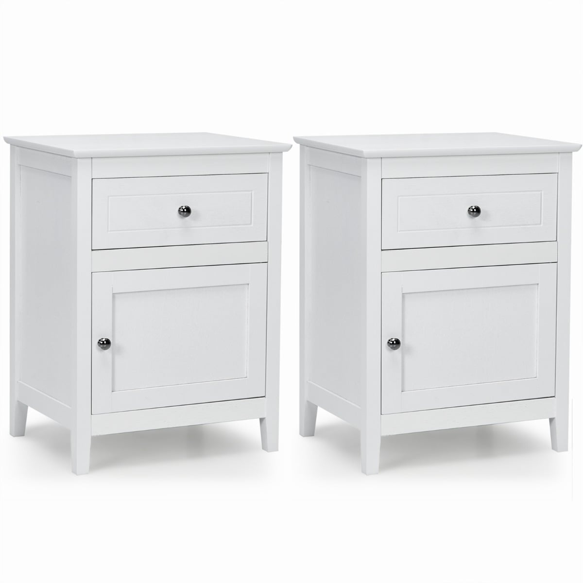 2-Piece Pine Wood Nightstand Set with Drawer and Door